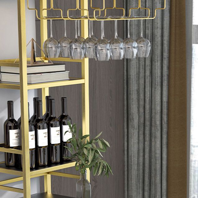 Modern Iron Bar Dining Table Stone Top Rectangle Indoor Bistro Table with Wine Rack