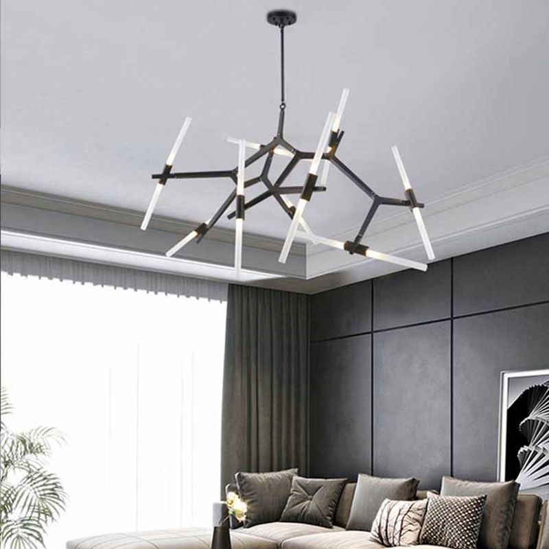 Modern Style Chandelier Light Fixture Branch Metal Hanging Light in Black