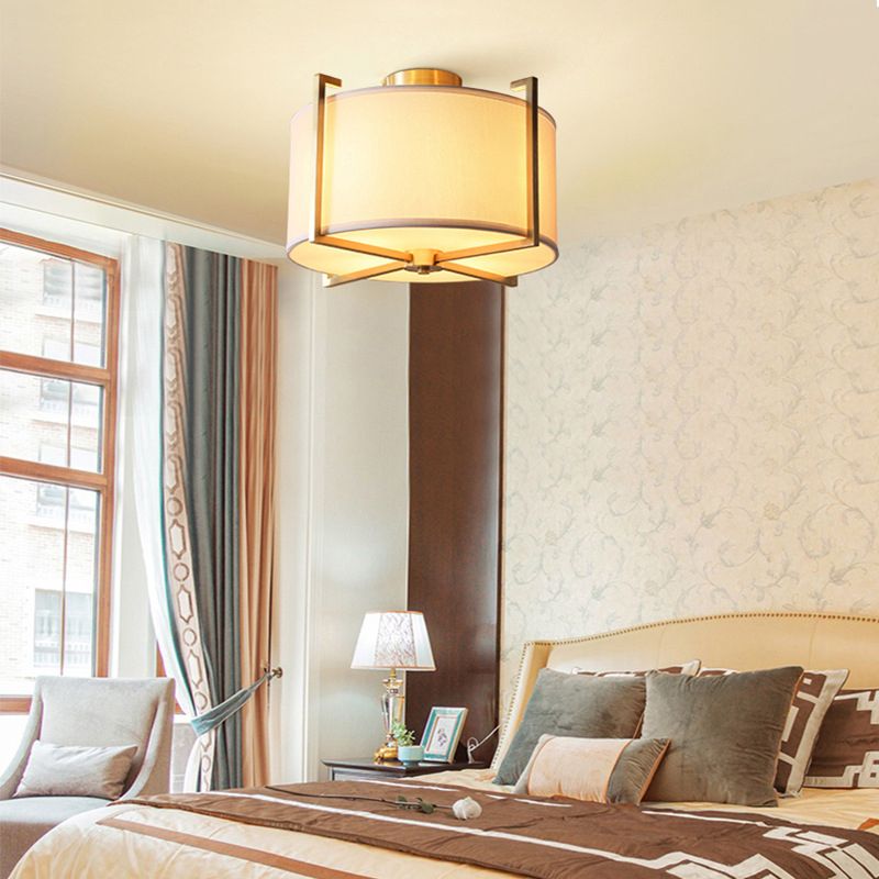 Nordic Style Ceiling Light Cylinder Shape Ceiling Lamp with Fabric Shade for Bedroom