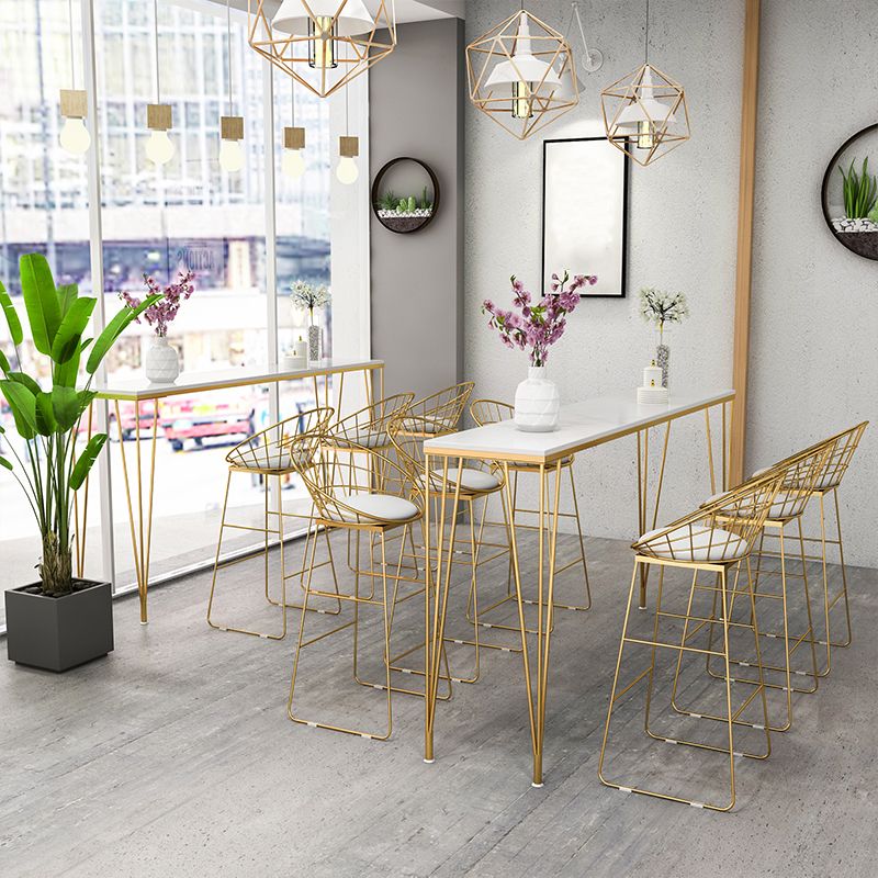 White Glam Style Table in Faux Marble and Metal Milk Tea Shop Bar Table