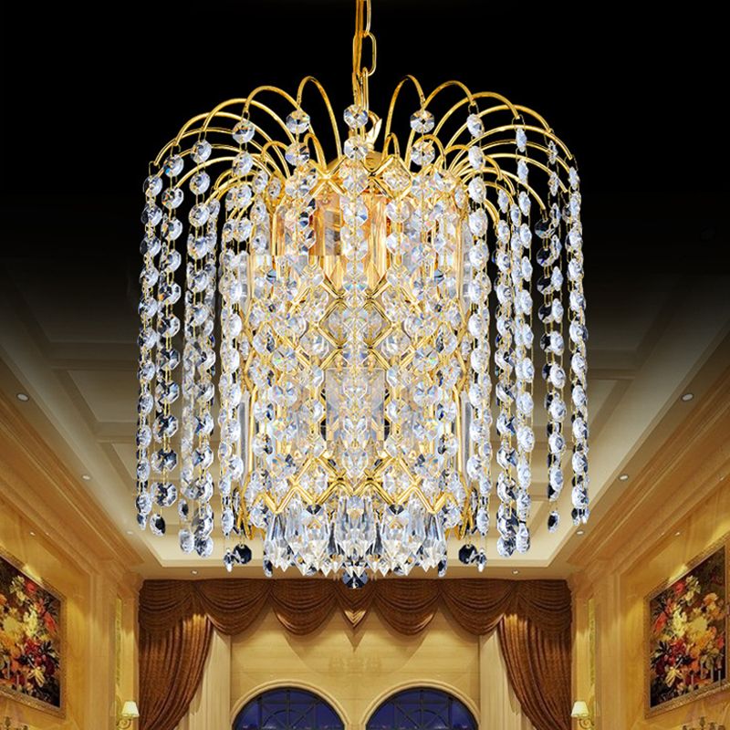 Rain Hanging Light Fixture Modernism Faceted Crystal 3 Lights Gold Chandelier Light for Lobby Bar