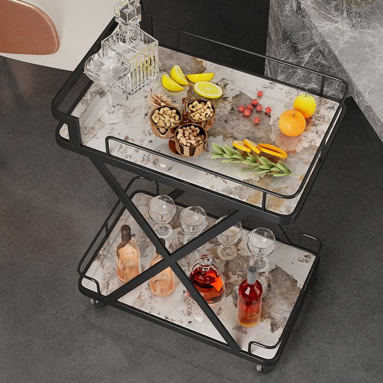 Modern Dining Room Prep Table Rolling Open Shelves Kitchen Trolley