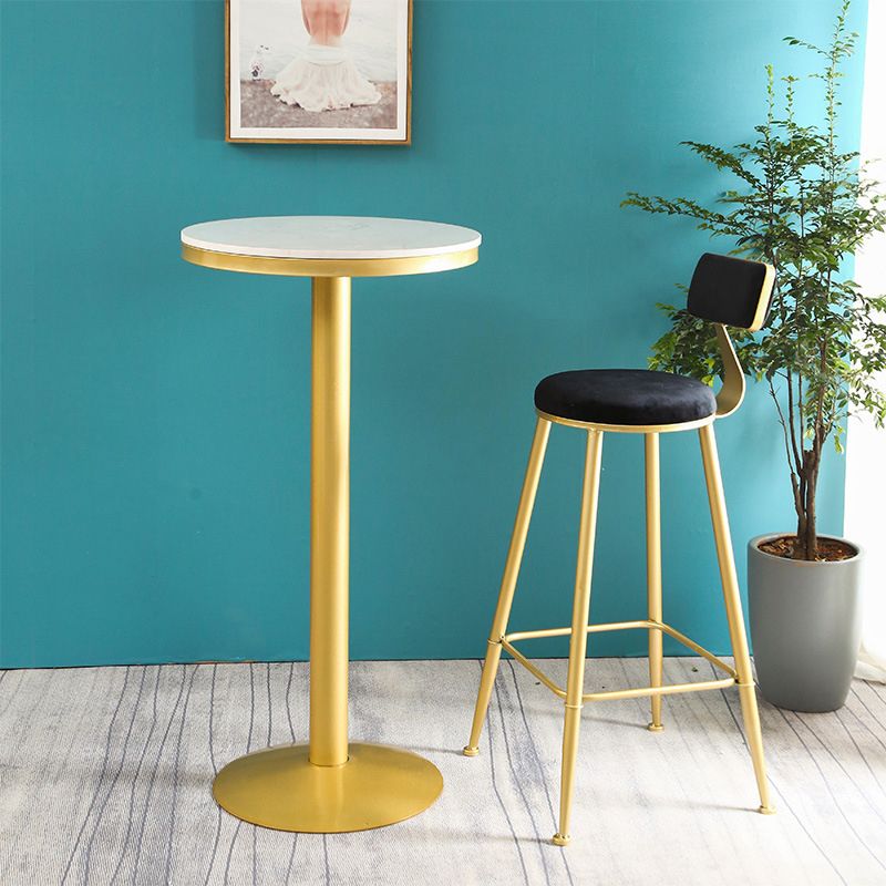 Glam Round Faux Marble Bistro Table Indoor Gold Iron Bar Dining Table with Single Pedestal