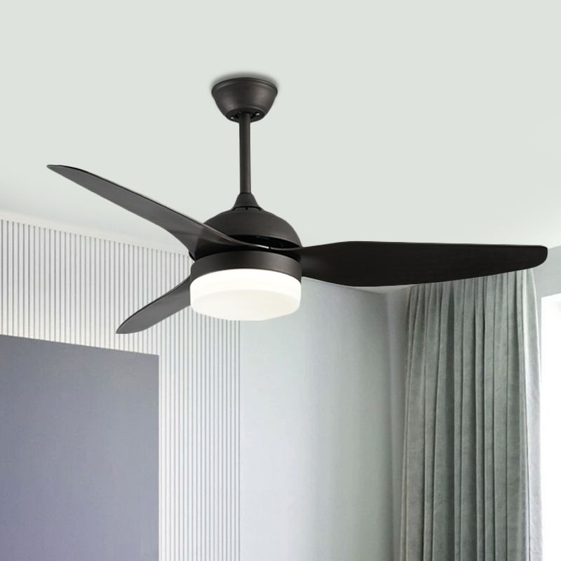 Ventilateur de plafond noir en métal tambour léger 3 lames LED à montée semi-à chasse, 48 "W