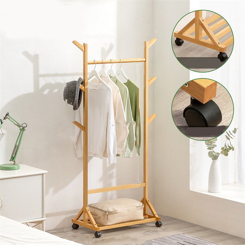 Contemporary Hall Stand Bamboo Wood Shelving Hooks Included Free Standing Coat Rack