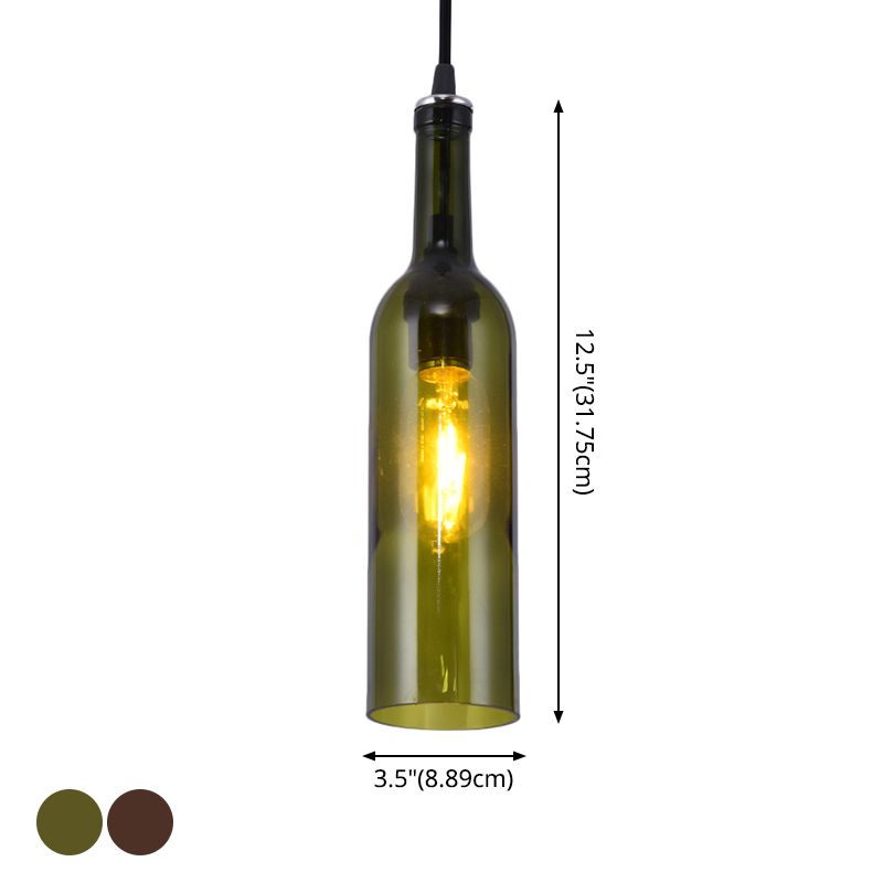 1 Light Bottle Shape Hanging Lamp Retro Industrial Glass Pendant Lamp for Restaurant