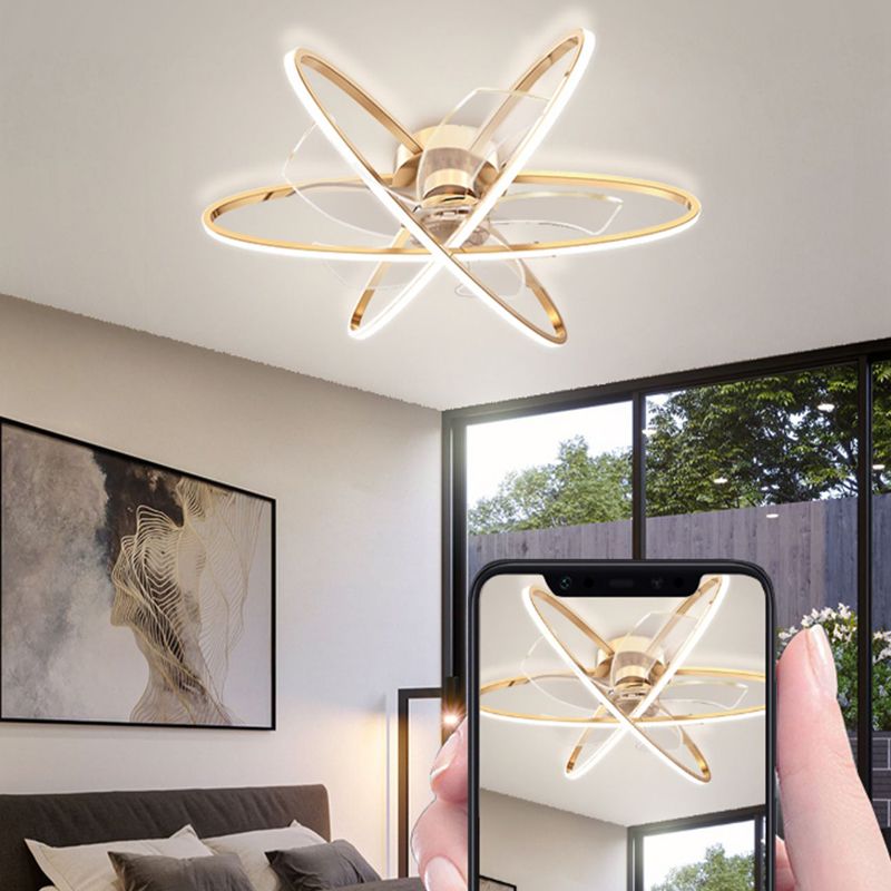 Geometric Ceiling Fan Light in Gold Metal Fan Fixture with 5 Fan Blades