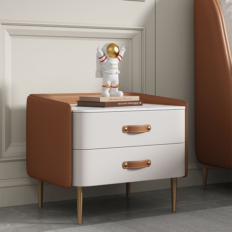 Solid Wood End Table for Nursery with Drawers Sintered Stone Top Kids Bedside Table