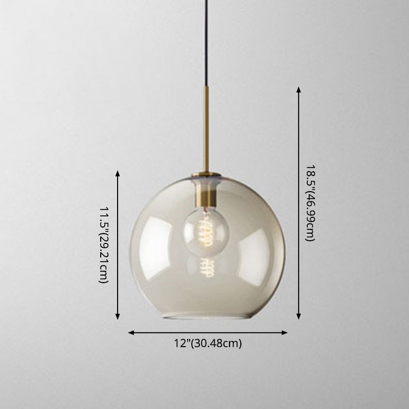 1-Light Pendant Lamp Vintage Cafe Hanging Light with Geometric Glass Shade in Brass