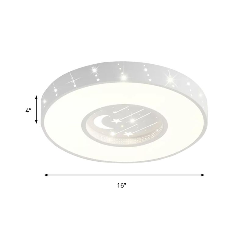 Metal Starry Round Flush Light Girls Bedroom Cartoon Ceiling Mount Light in White