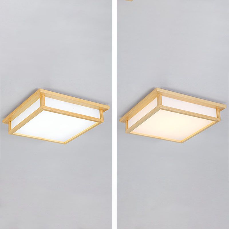 Minimalism Flush Mount Square LED Ceiling Light with Wood for Living Room