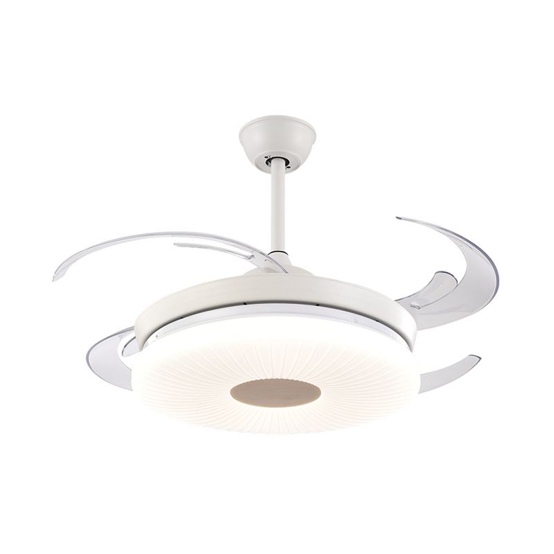 Minimalist Round Fan Lighting LED 42" Width Metal Semi Flush Ceiling Light in White for Restaurant, 8 Clear Blades