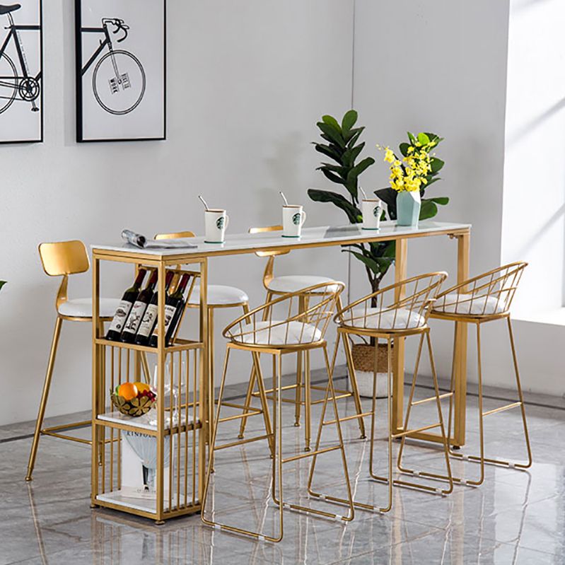 Glam Rectangle Counter Height Dining Table White and Gold Pub Table