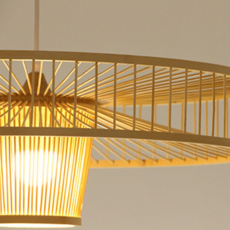 Éclairage de suspension d'ombre unique Bamboo de style moderne 1 lampe suspendue légère pour le chevet