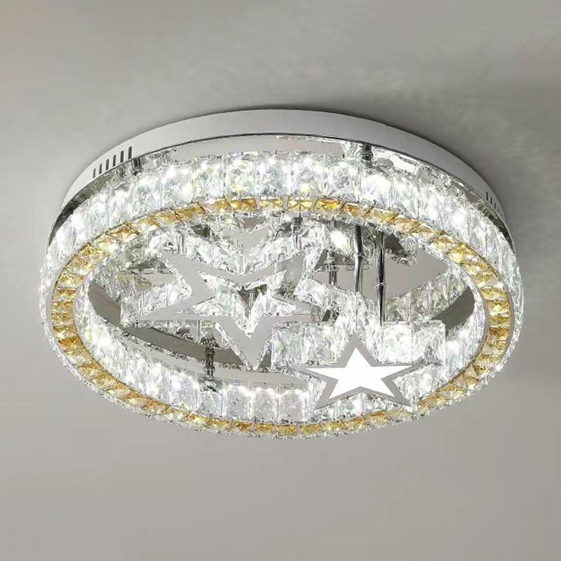 Ringed Shape Semi Flush Mount Modern Style Crystal 3 Lights Flush Ceiling Light in White