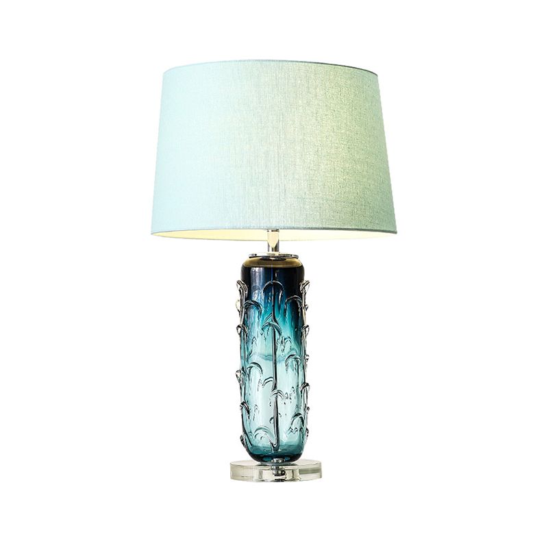 Fabric Tapered Drum Task Light Modernist 1 Head Blue Reading Lamp with Crystal Base