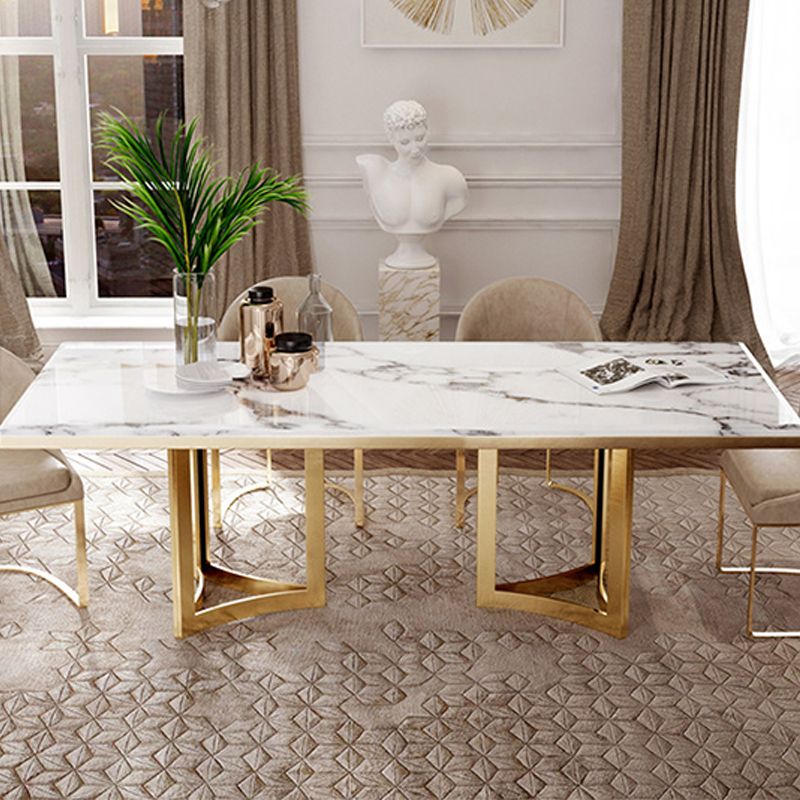 Traditional Luxury Pedestal Table Rectangle Dining Table with Metal Base