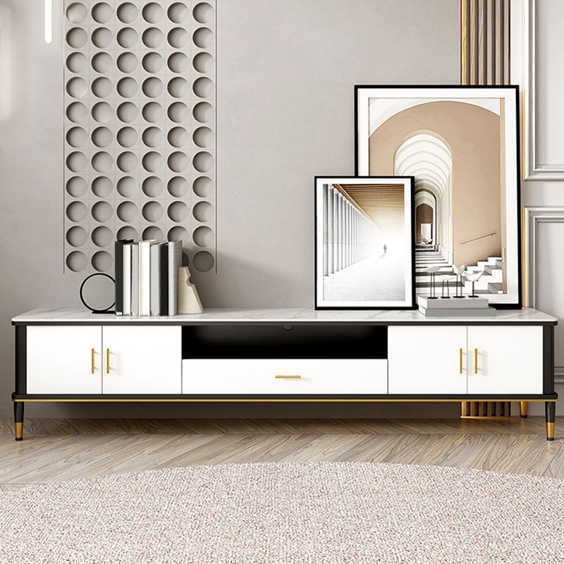 Contemporary Stone TV Console White Open Storage Media Console