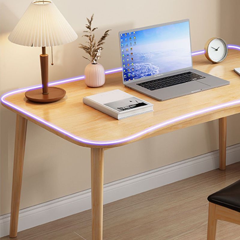 Modern Solid Wood Office Desk Irregular Shape Task Desk with 4-Legs for Home