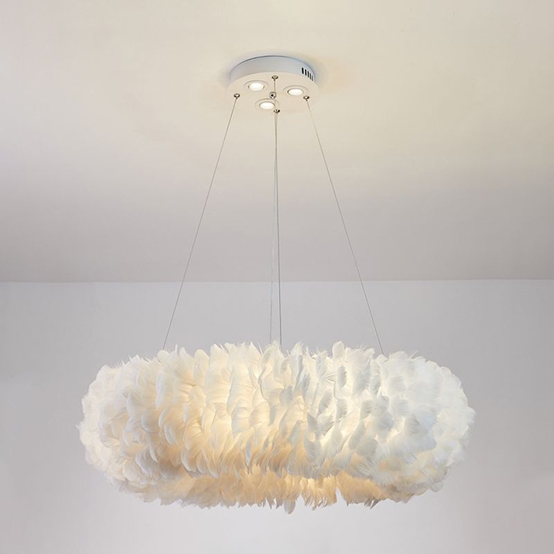 Lumières de lustre circulaire moderne luminaire de lustre en plumes en blanc