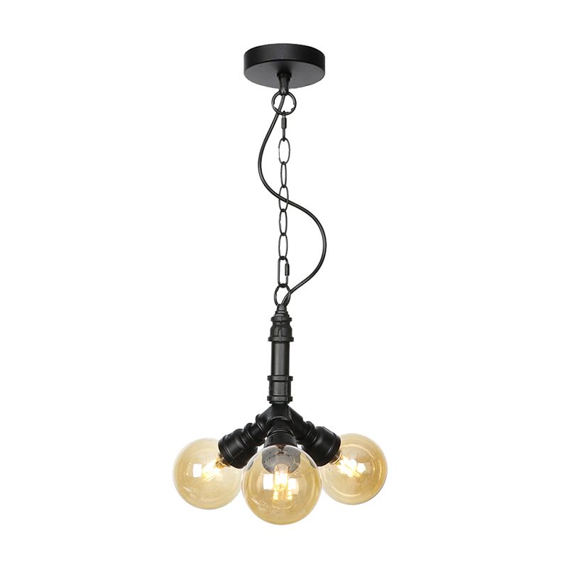 Sphere Amber/Clear Glass Ceiling Chandelier Farmhouse 3/4/5 Lights Living Room Suspension Light in Black