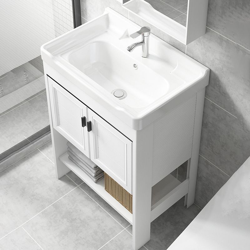 Modern Single Bath Vanity Freestanding White Metal Base Sink Vanity