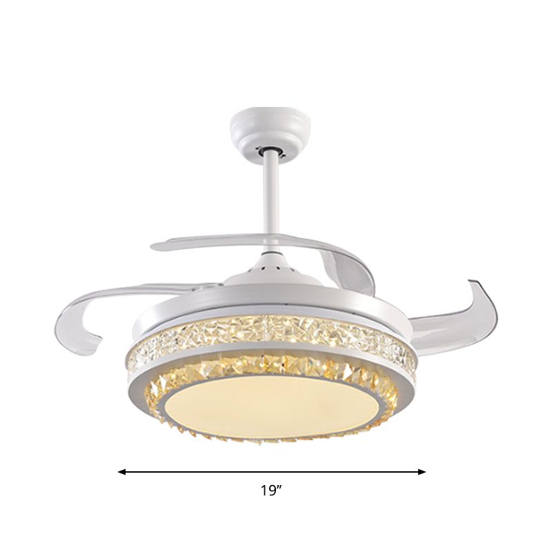 Crystal Crystal Round Semi Flush Mount Moderne 19 "W LED LEMPRE LEVAU PRENDANT BLANC PRENDANT avec 4 lames