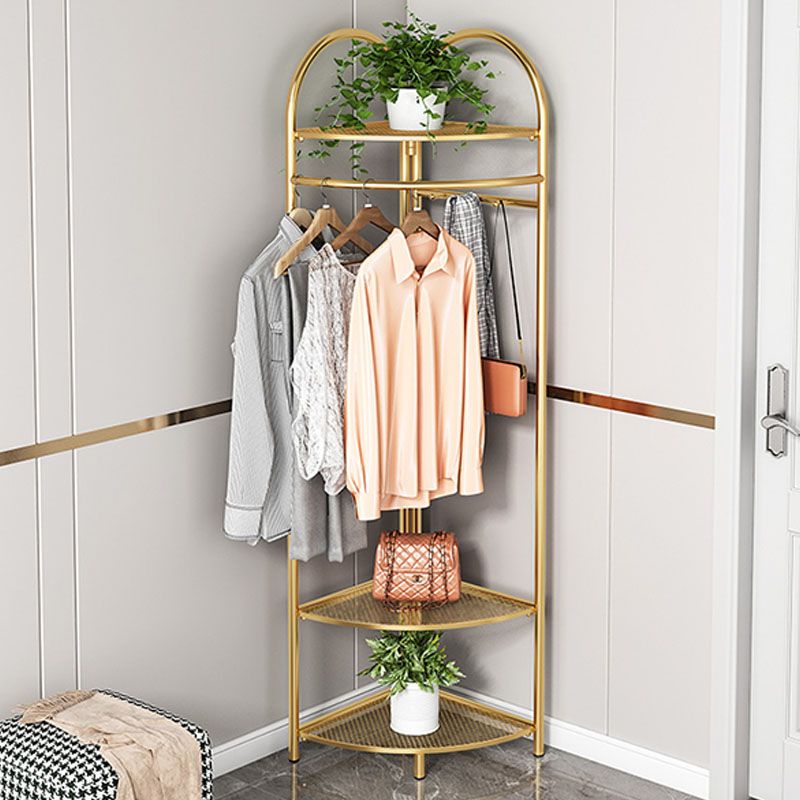 Glam Hall Stand Metal Gold and Black Shelving Included Free Standing Coat Rack