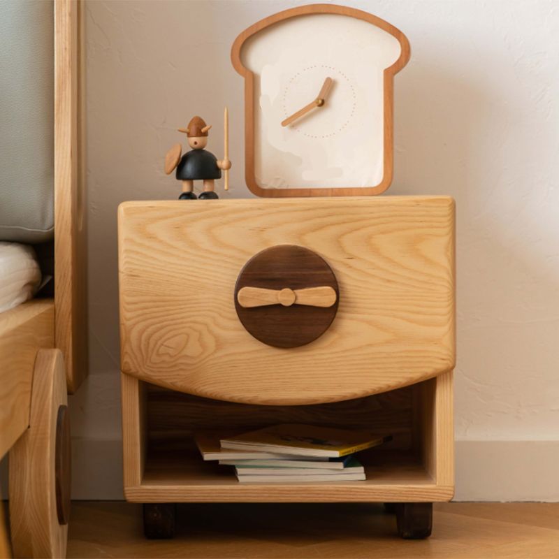 Modern & Contemporary Kids Bedside Table with Drawers Light Wood Solid Wood