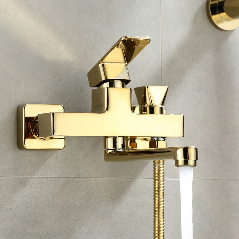 Wall Mounted Gold Bathtub Faucet Swivel Spout Lever Handle with Hand Shower