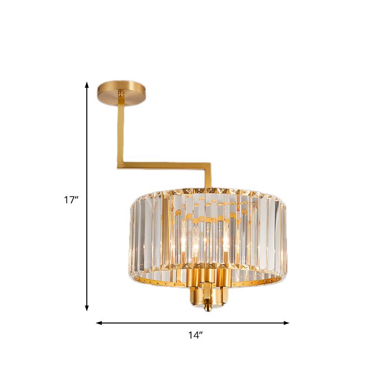 Drum Living Room Chandelier Lighting Clear Crystal 3/6/9 Heads Contemporary Suspension Light in Gold