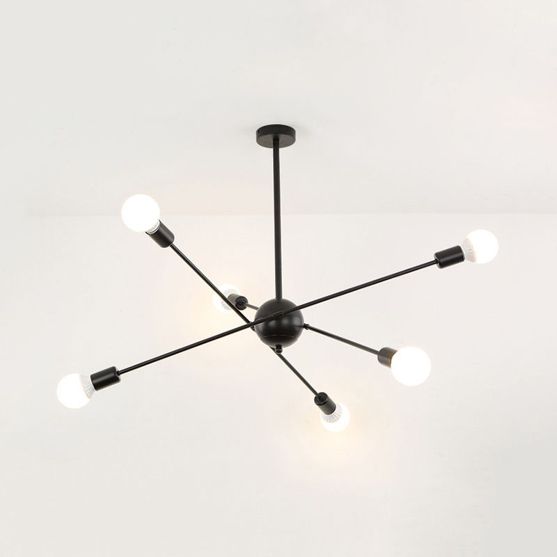 Study Room Firework Chandelier Light Metallic Simple Style Suspension Light in Black