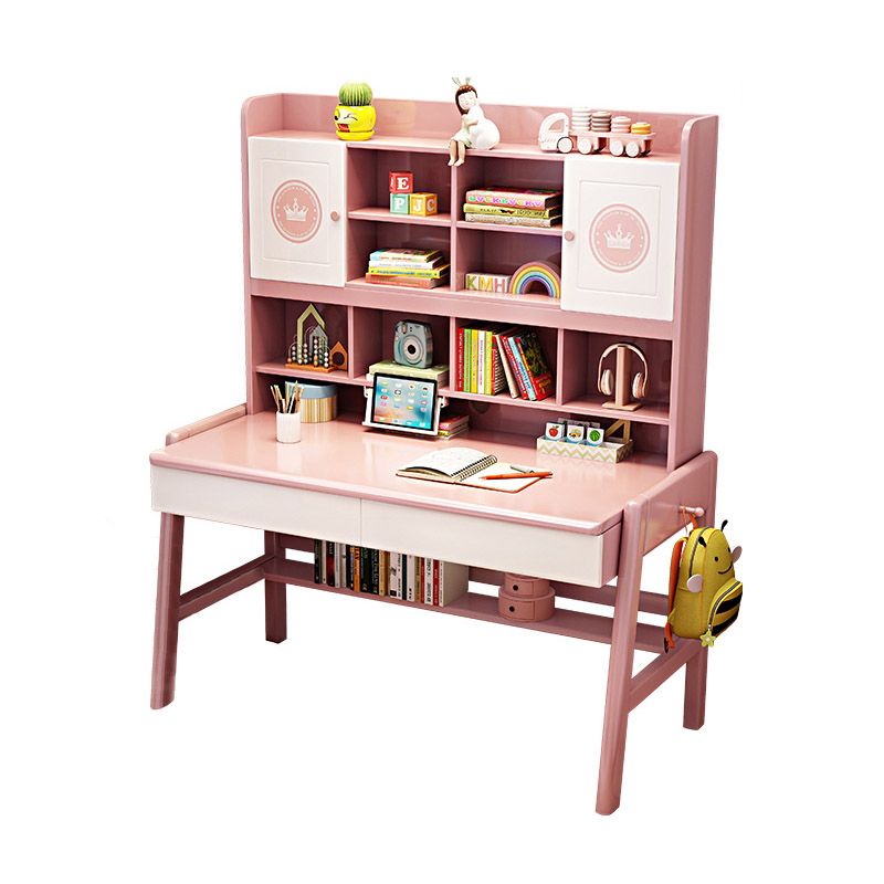 Solid Wood Children's Desk Ergonomic Home Desk with Chair with Bookshelf