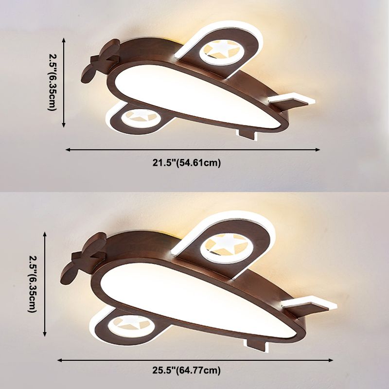 Airplane Flush Mount Light Wood Cartoon LED Ceiling Light for Children's Room