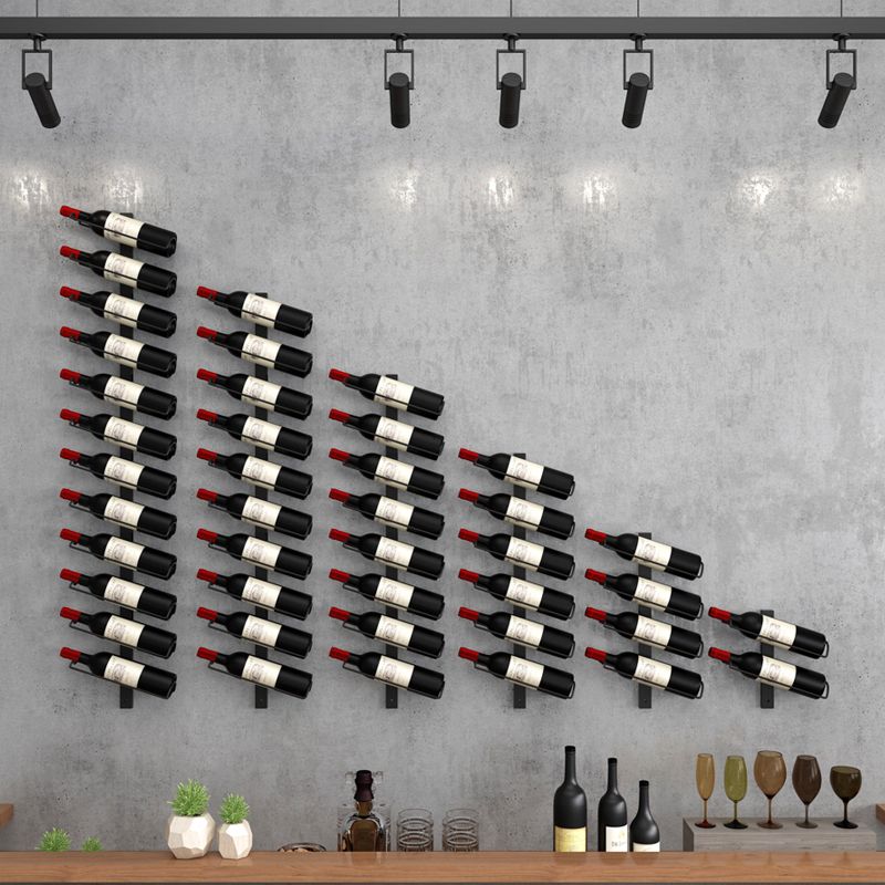 Wall Mounted Iron Bottle Rack Modern Style Wine Rack Bottle in Black