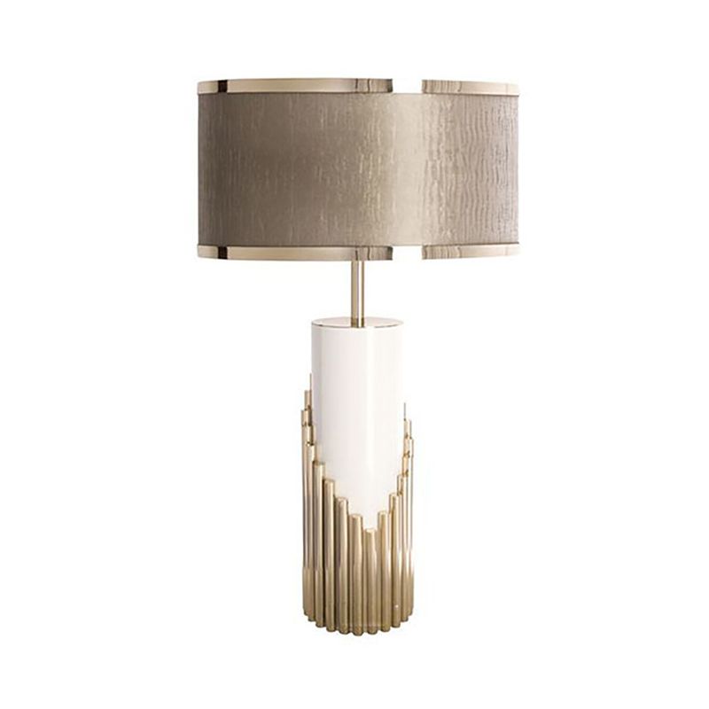 1 Head Living Room Desk Light Modern Gold Table Lamp with Cylindrical Fabric Shade