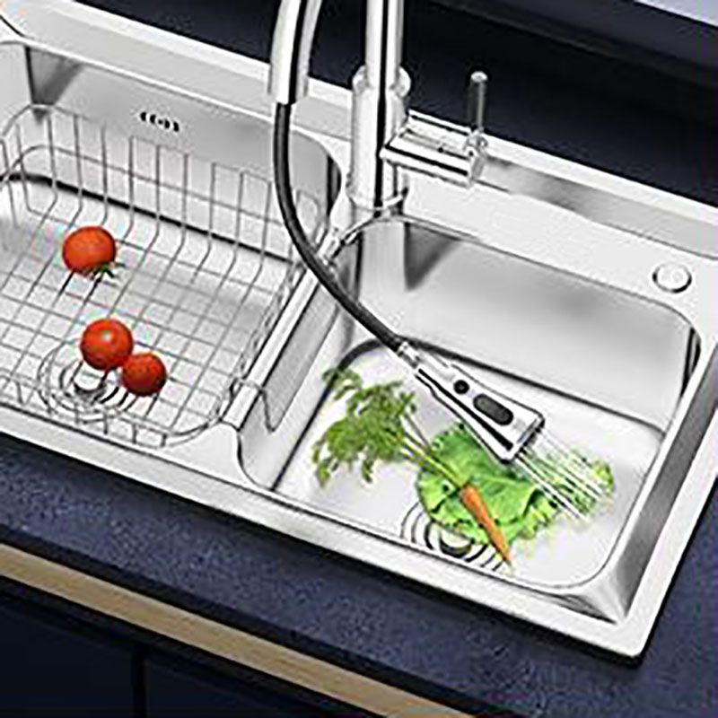 Stainless Steel Kitchen Sink Double Basin Rectangle Sink with Drain Assembly