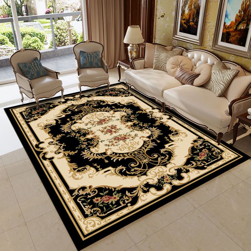 Vintage Multi Color Floral Rug Polyster Western Area Carpet Non-Slip Pet Friendly Easy Care Rug for Home Decoration