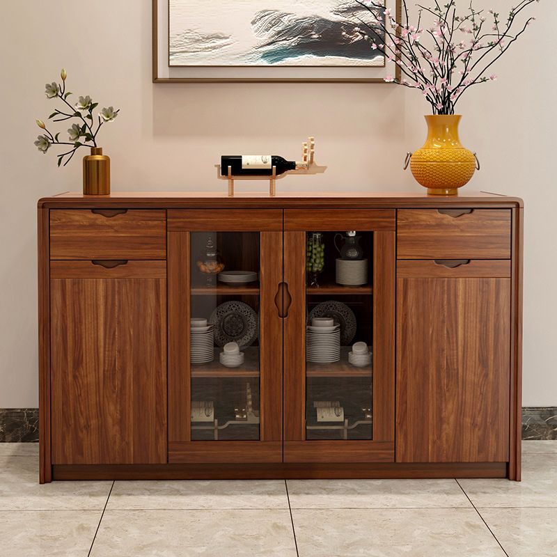 Modern Sideboard in Brown Solid Wood Dining Sideboard with Doors for Living Room