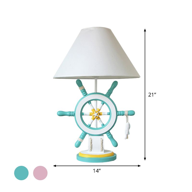 Rudder Resin Task Light Children Single Head Pink/Green Desk Lamp with Barrel White Fabric Shade