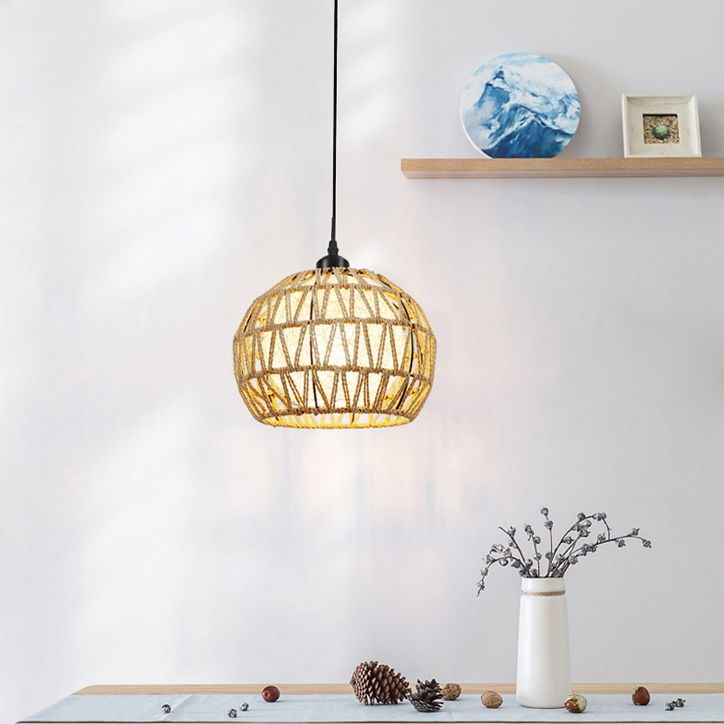 Spherical Rope Suspension Lamp Rustic Single-Bulb Dining Room Down Lighting Pendant