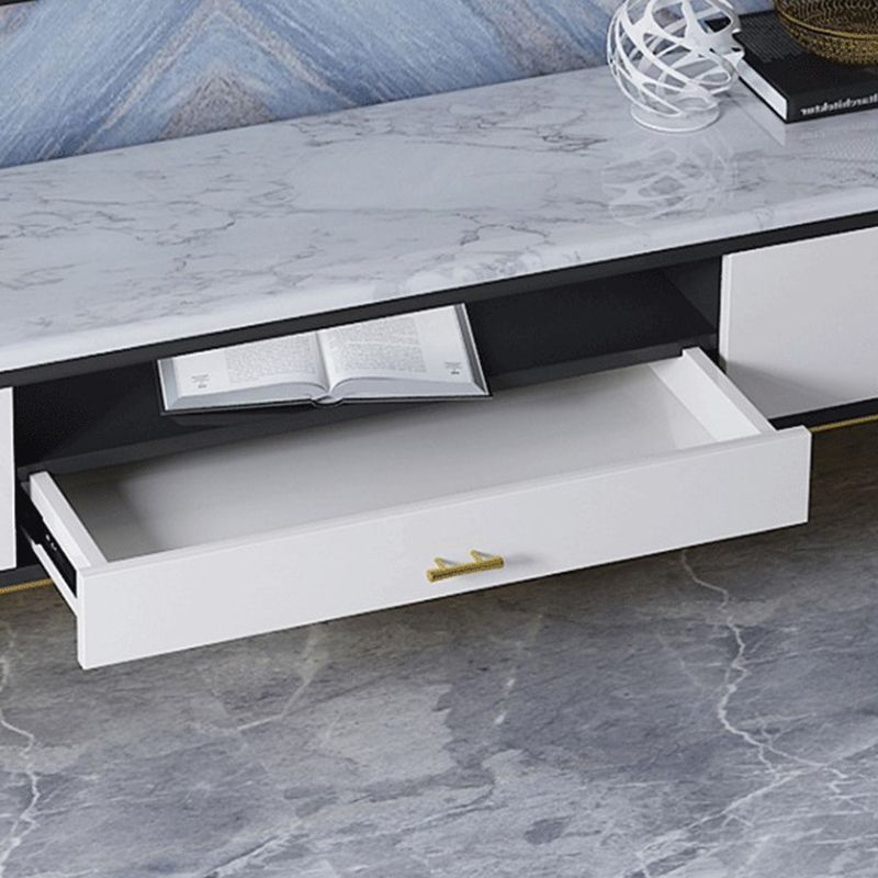 Contemporary TV Console Stone Open Storage TV Stand Console with Drawers and Doors