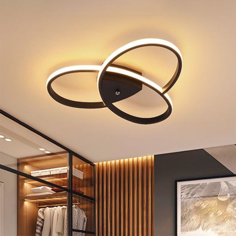 19"/25.5" W Modern Oval Ceiling Flush Metallic LED Bedroom Semi Flush Mount Lighting in Black/Gold, Warm/White Light