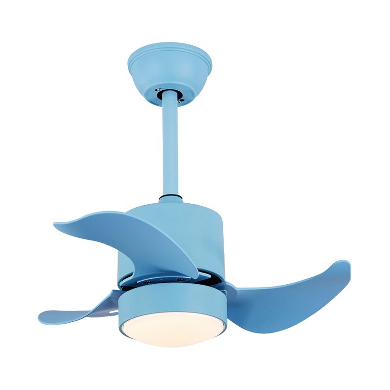 Blue Cylinder Semi Flush Lighting Modernism LED Metal Hanging Fan Lamp Kit with 3 Blades, 24.5" Wide