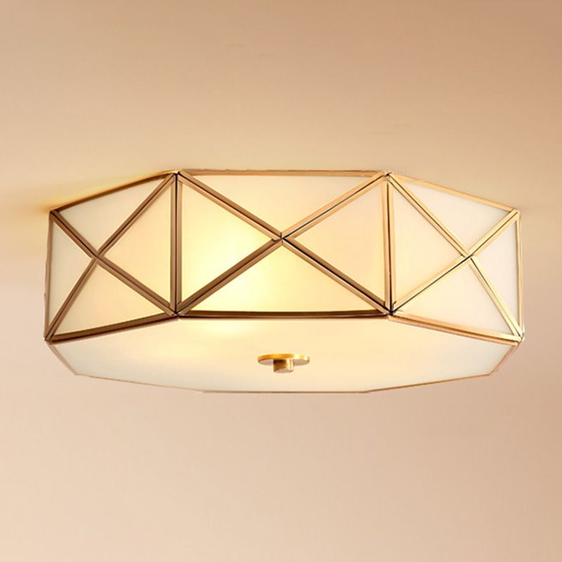 Flush Mount Light Fixture Simplistic Geometric Glass Ceiling Light Fixture in Gold