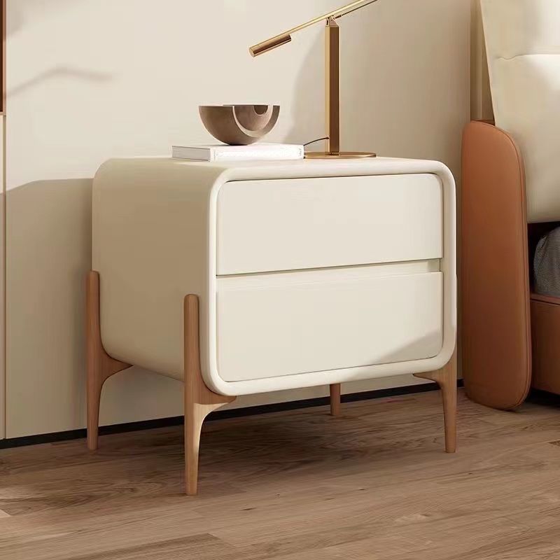 Contemporary Night Table Faux Leather Bedside Cabinet with 2 Drawers