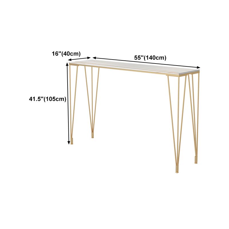 Glam Gold Iron Bar Dining Table White Stone Top Indoor Bistro Table with 4-Legs Pedestal