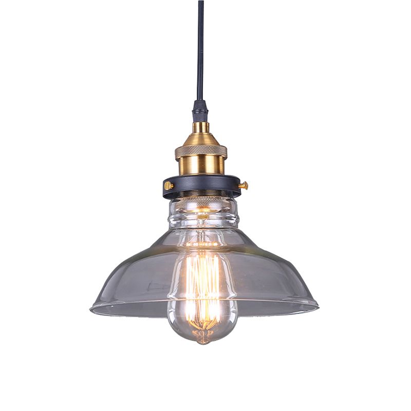 Retro Industrial Brass Pendant Ceiling Lamp 1 Light Clear Glass Pendant Light for Living Room