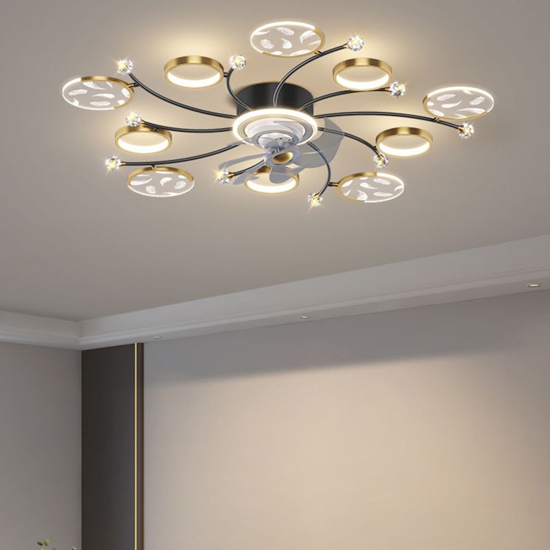 7/9/11-Light Golden Modernism LED Ceiling Fan Light for Dining Room