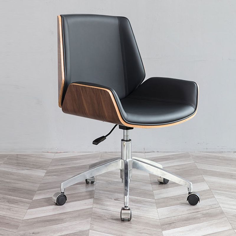 Armless Desk Chair Modern No Distressing Leather Office Chair with Wheels